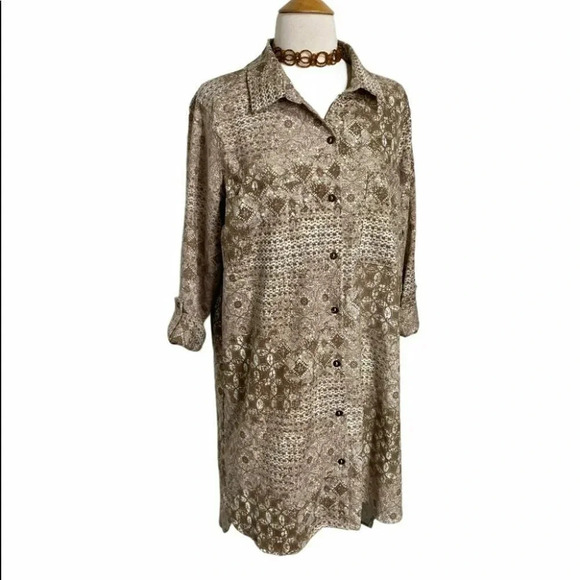 Multiples M NWT boho tint brown/white‎ shirt dress - Picture 3 of 6
